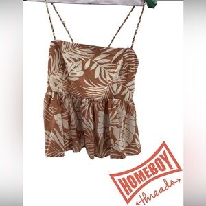 Forever 21 Brown and Cream Leaf Print Top